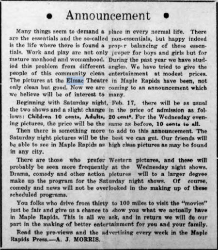 Elmac Theater - Jan 1940 Announcement